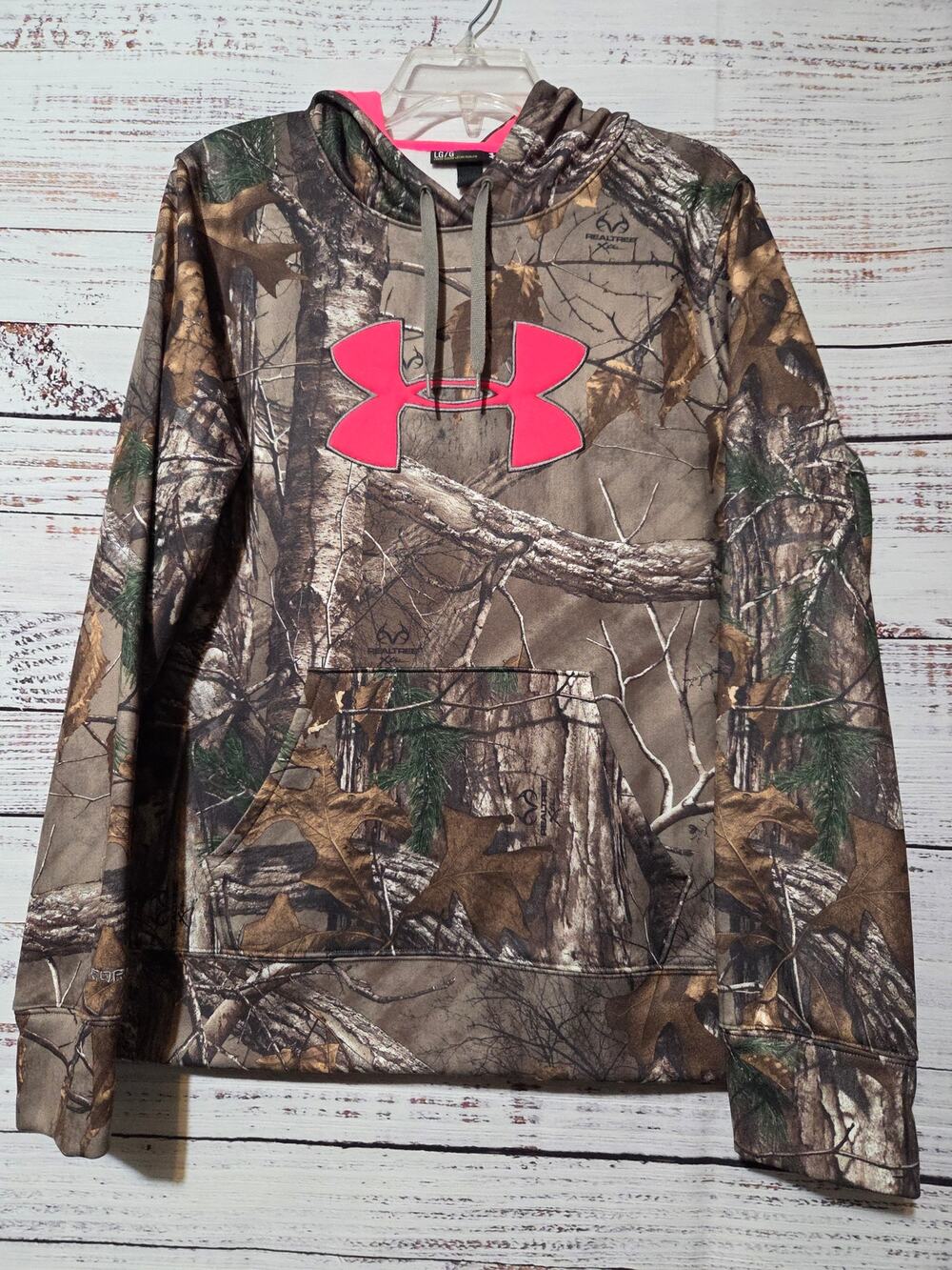 Realtree Under Armour Hoodie Ladies Large Pink Camo Cold Gear